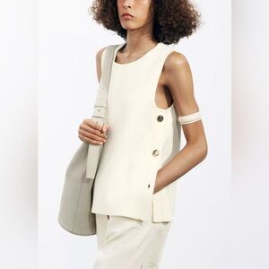 NWT Zara Knit Cream Waistcoat w/ Side Gold Buttons Size Small